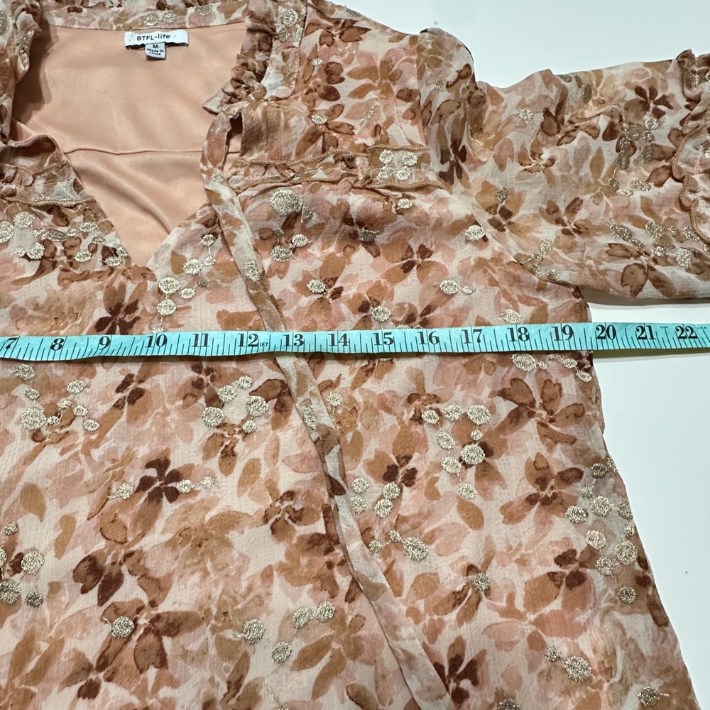 Anthropologie BTFL-life‎ Floral Puff Sleeve Blouse Womens M Cottage Ruffle Sheer - Picture 12 of 13